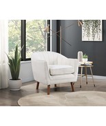 Mid-Century Modern White Chenille Accent Chair - Solid Wood Legs - $428.99