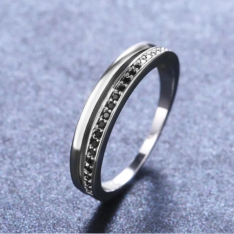 Huitan 2024 New Unique Black   Out Ring For Women Fashion Female Modern Wedding  - $34.91