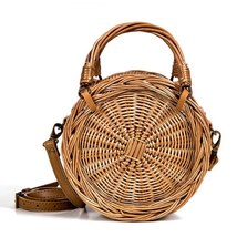 REREKAXI Round Wicker Women&#39;s Handbag Handmade Beach Straw Bag Female Shoulder M - £39.72 GBP