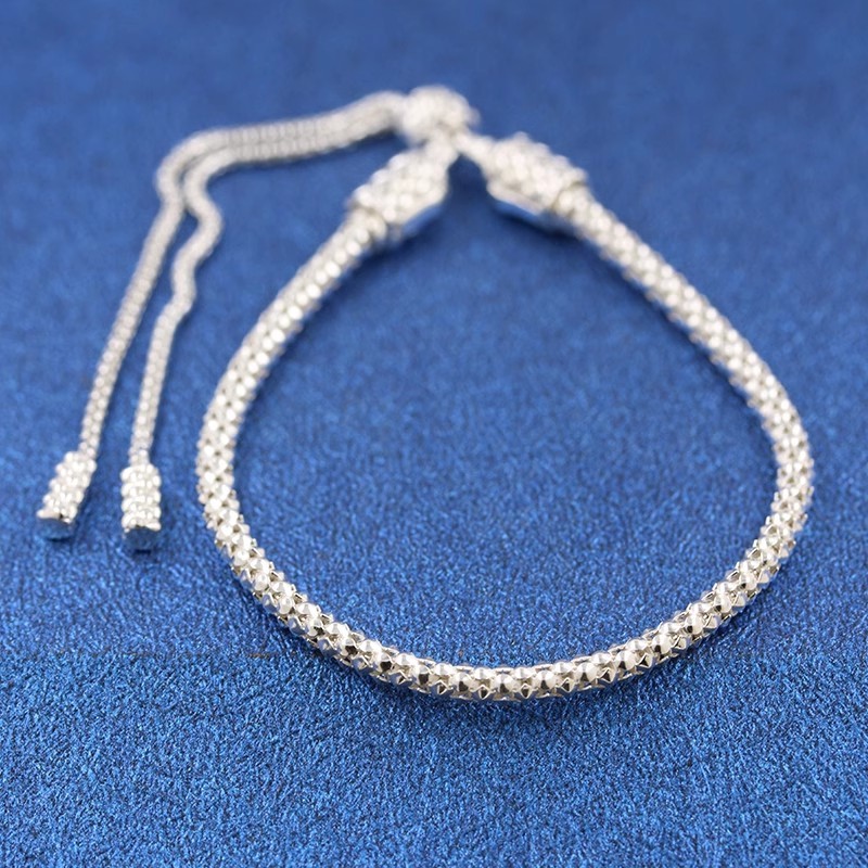 2024 Collection 925 Sterling Silver Moments Studded Chain Slider Bracelet