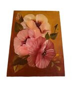 Vintage Floral Oil Painting on Canvas Signed Rose C 82 Pink Hibiscus Flo... - $30.60