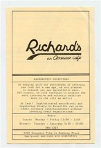 Richard&#39;s An American Cafe Menu Kingston Pike Knoxville Tennessee 1990&#39;s - £14.24 GBP