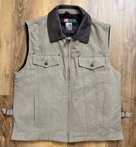 KAKADU Traders Australia Brown Concealed Carry Canvas Vest Leather Trim ... - $54.45