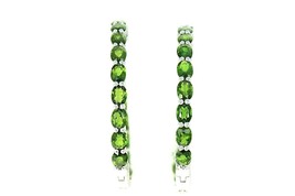 Oval Russian Chrome Diopside Rhodium Over Sterling Silver Hoop Earrings - £144.92 GBP