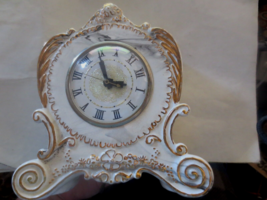 Vintage porcelain Lanshire movement Mantel Clock Gold trim 22K by Pat - $18.61