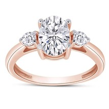 1.40CT Oval Moissanite Three Stone Engagement Ring 14K Rose Gold Plated Silver - £84.60 GBP