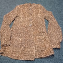 Vintage Cardigan Sweater Women Medium Brown Yarn Knit Mid Length Coatigan - £21.76 GBP