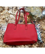 Kate Spade New York Red Saffiano Leather Zip Tote Bag with Striped Linin... - $54.40