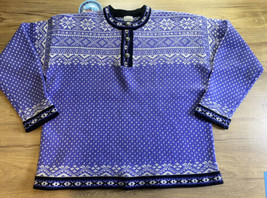 Vintage LL Bean Women Wool Nordic Snowflake Long Sleeve Button Cardigan Purple L - $34.64