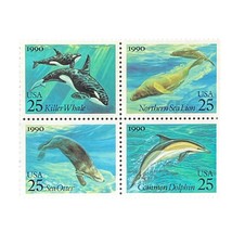 1990 25c Sea Creature US Stamp Block Dolphin Scott 2508 2509 2510 2511 MNH - £3.17 GBP