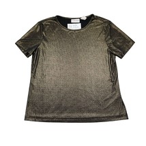 Jaclyn Smith Shirt Womens M Gold Short Sleeve Round Neck Metallic Stretch Blouse - $18.69