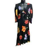 Citrine Dress Women Size 8 Black Floral Rayon Midi Long Asymmetrical Hem... - $389.57 MXN