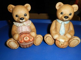 Homco Ceramic Bear Figurines #1405 Bear W/HONEY Jar Bear W/ Apple Basket SET/2 - £9.08 GBP