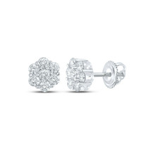 10kt White Gold Mens Round Diamond Flower Cluster Earrings 5/8 Cttw - £505.74 GBP