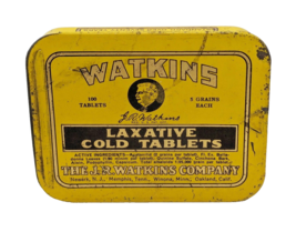 The J. R. Watkins Company Laxative Cold Tablets Possibly 1920s Yellow Empty Tin - £8.13 GBP