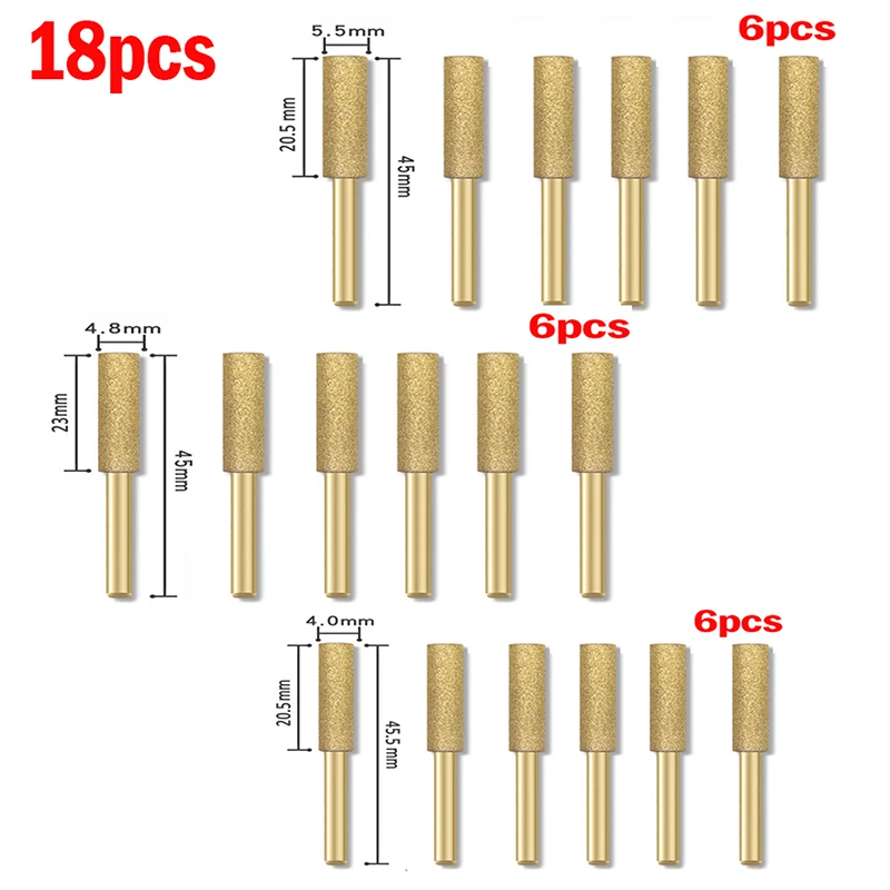 6/12/18pcs  Chainsaw Sharpener Burr 3x4/4.8/5.5mm Grinder Chain Saw Drill Bits S - $92.70