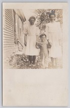 RPPC Vintage Photograph Postcard Three Children Standing Outdoors Near A House - £13.08 GBP