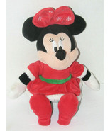 Disney MINNIE MOUSE Plush Stuffed Toy Wearing Christmas Outfit &amp; Bow - £11.66 GBP