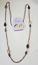 Periwinkle by Barlow Necklace &amp; Earring Set Gold Silver Green 18 inch Oval Shape - £10.50 GBP