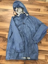 VINTAGE LL Bean 90&#39;s  Medium Blue Removable Hood Mid Thigh Utility Coat ... - £50.34 GBP