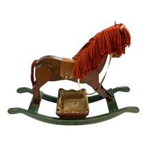 Vintage Handmade Wooden Rocking Horse Candy Dish / Planter – Yarn Mane & Tail – - $27.00