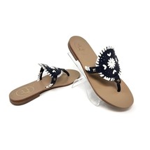 Jack Rogers Womens Georgica Leather Thong  Sandal Midnight/White 5M US New - £51.66 GBP