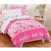 Girls Pink Purple Princess Castle Crowns 5 pc Comforter Sheet Set Twin Bed Bag - £81.83 GBP
