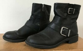 Sam &amp; Libby Vegan Faux Leather Chelsea Biker Buckle Zip Up Ankle Boots S... - $29.69