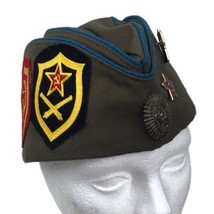 Vintage Russian Soviet USSR Army Military Pilotka Cap Hat W/ Pins Patches Sz 56 - £33.39 GBP
