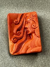 Nicely Carved Rusty Orange Rectangle w Side Profile Woman w Long Curly Hair Ston - £23.09 GBP