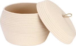 Sea Team Round Cotton Rope Storage Basket With Lid, Decorative, Large, Cream - £31.37 GBP