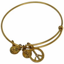 Alex and Ani Peace Symbol Charm Gold Tone Bracelet Bangle 7.0&quot; See Pictu... - £7.90 GBP