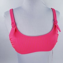 Xhilaration Bikini Swim Top Sz Medium 7 9 Bright Pink Ribbed Striped Squ... - £8.55 GBP