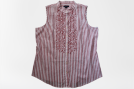 Nautica Blouse Top Shirt 12 L Sleeveless 100% Cotton Pink Striped Ruffle New - £23.91 GBP