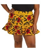 Grassfields GF Yellow Black Red Floral African Mini Ruffle Skirt Plus Si... - $60.58 CAD