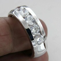 2.50Ct 5-Stone Hommes Simulé Bague Diamant Alliance 14K Argent Plaqué Or - £198.12 GBP