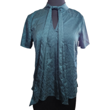 Blue Green Tie Neck Short Sleeve Blouse Size Small - £27.63 GBP
