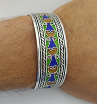 Kabyle Bracelet Silver Berber Enamel Moroccan Cuff Vintage Tribal Antiqu... - £119.33 GBP