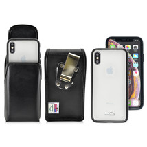 Combo for iPhone X &amp; XS, Clear/Black Case + Vertical Leather Pouch, Metal Clip - £31.33 GBP