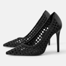 NEW ZARA Basic Collection Black Woven Pointed Toe High Heel Pumps - £22.01 GBP+