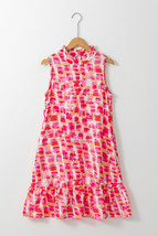 Pink Abstract Print Frilly Neck Sleeveless Mini Dress - $261.11 MXN