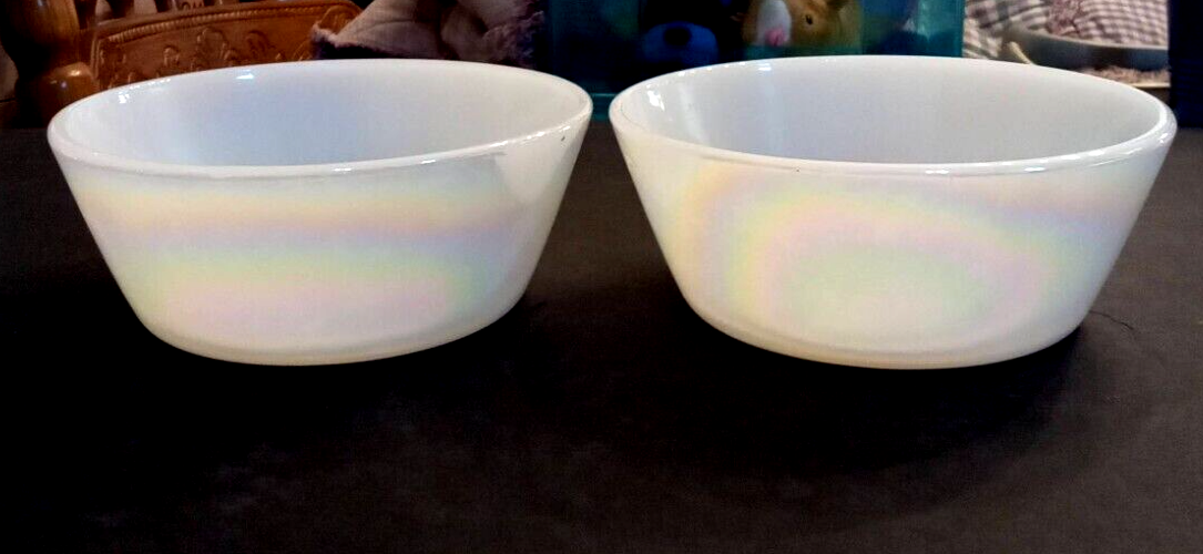 Federal White Milk Glass Cereal BOWL LOT Moonglow Irridescent Pearl MOP ... - $19.72