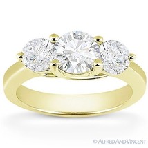 Round Cut Moissanite 14k Yellow Gold Three-Stone Trellis Setting Engagement Ring - £685.71 GBP+