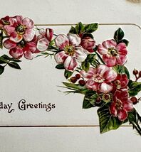 Happy Birthday Greeting Postcard 1909 Pink Flowers Embossed Julius Bien ... - $369.97 MXN