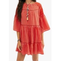 Free People Women M Orange White Striped Lola Embroidered Mini Dress NWT CO11 - £54.20 GBP