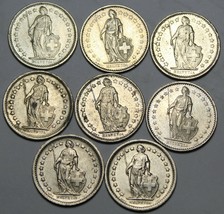Lot Of 8 Switzerland Half Francs 1968-1982~Helvetia~Free Shipping - $14.69