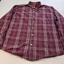 St. Johns Bay Men&#39;s Button Down Collared Shirt Burgundy Plaid Comfort St... - €8,95 EUR