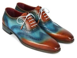 Paul Parkman Mens Shoes Oxford Turquoise Tobacco Wingtip Dress Handmade 228-TRQ - £299.02 GBP