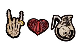 3 Skeleton Iron On/ Sew Patches Hand Red Bones Heart - £4.31 GBP