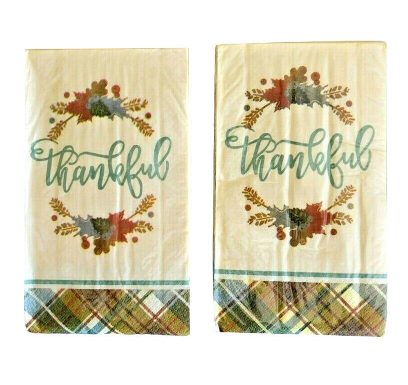 Primary image for Paper Napkins Thankful Plaid Guest Towels 20 CT Buffet 2 Pks Thanksgiving